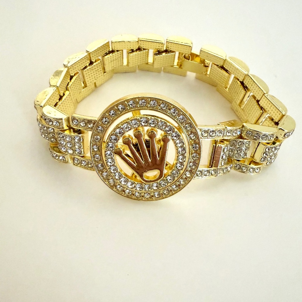 Stainless Steel Link Bracelet Men Cubic Zircon stones Spinning Designers Gold
